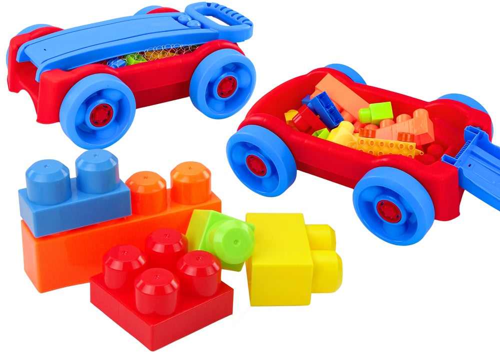 Byggklossar med dragvagn på hjul blå/röd, 3+ år, CE EN71