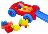Byggklossar med dragvagn på hjul blå/röd, 3+ år, CE EN71