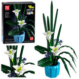 Byggsats blomkruka vita liljor 1513 delar byggblock 63 x 43,3 cm