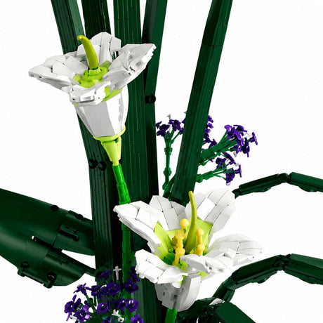 Byggsats blomkruka vita liljor 1513 delar byggblock 63 x 43,3 cm