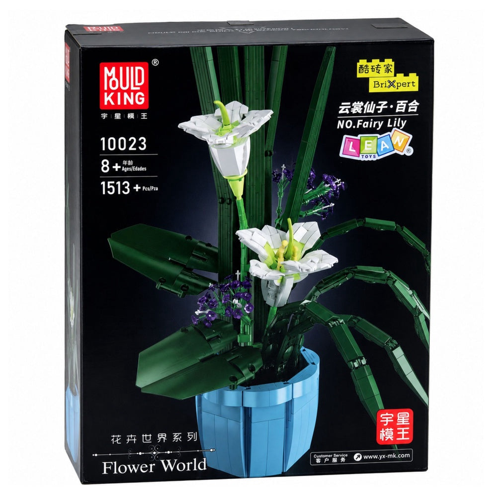 Byggsats blomkruka vita liljor 1513 delar byggblock 63 x 43,3 cm