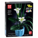 Byggsats blomkruka vita liljor 1513 delar byggblock 63 x 43,3 cm