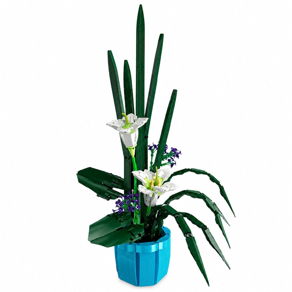 Byggsats blomkruka vita liljor 1513 delar byggblock 63 x 43,3 cm