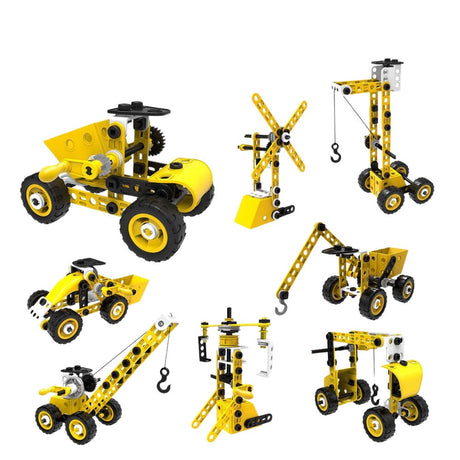 Byggset 8-i-1 med 100 delar, grävmaskin/kran/dumper, verktyg