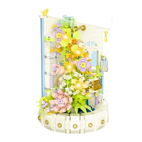 Byggset blomsterträdgård 632 delar med LED-ljus 16x11x7 cm