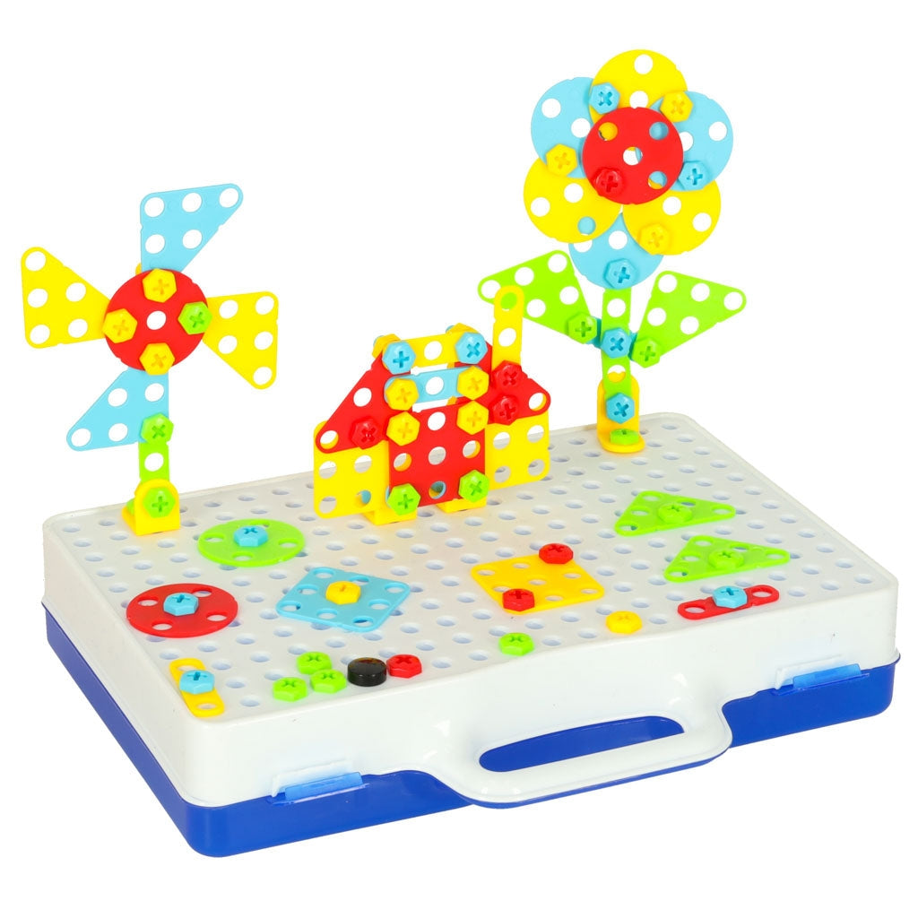Byggset med borr och puzzleblocks i väska 151 delar