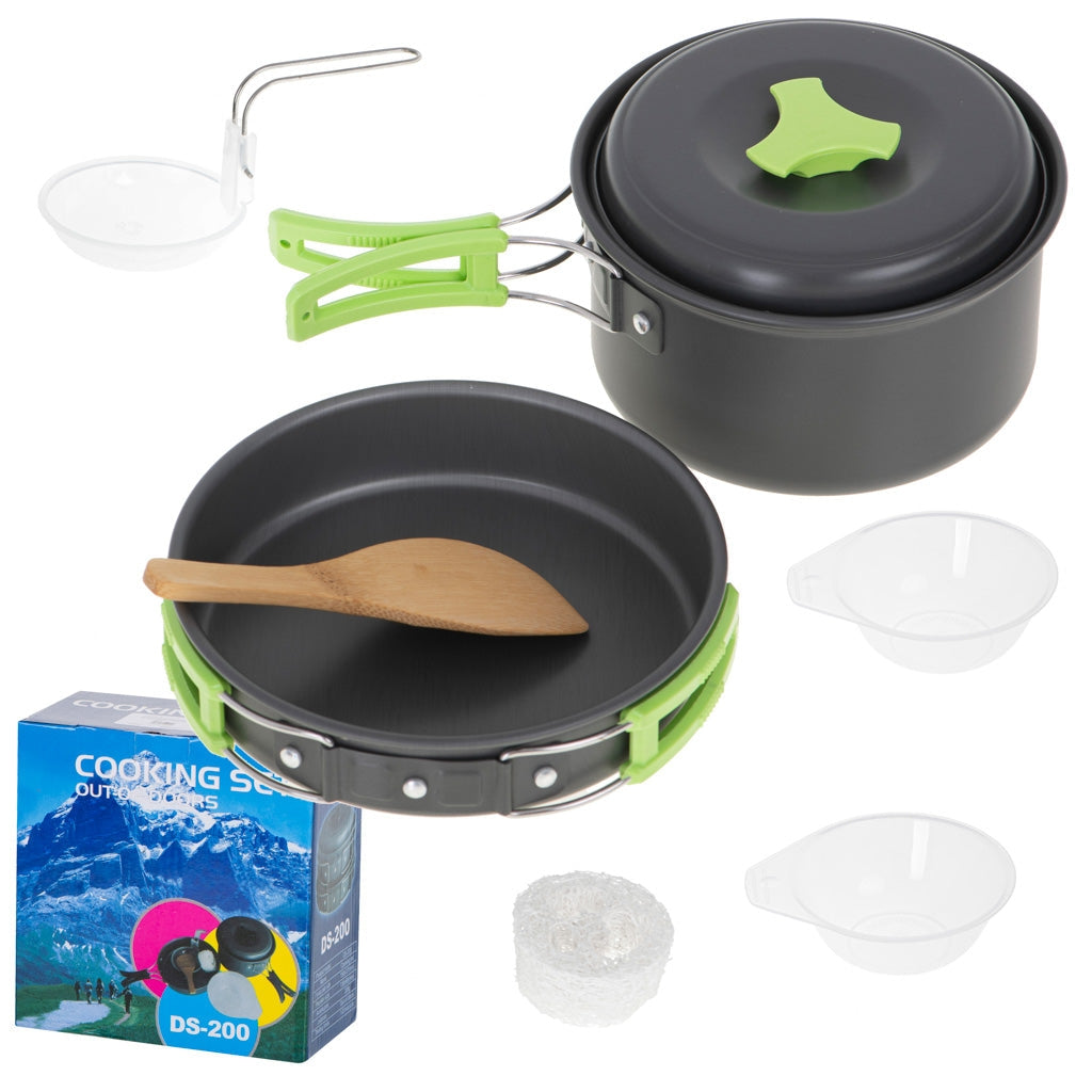 Campingkök set aluminium 9 delar gryta stekpanna skålar förvaringspåse