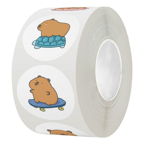 Capybara-klistermärken 500-pack på rulle 2,5 cm självhäftande papper