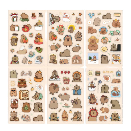 Capybara klistermärken set 110 st på 6 ark
