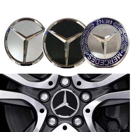 Centrumkåpor hjulnav 75 mm Mercedes-Benz logga 4-pack silver/svart