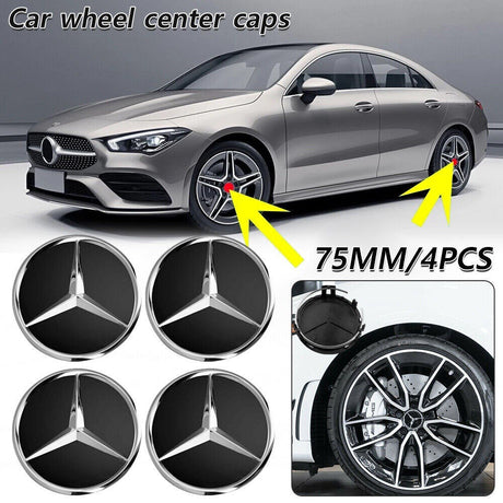 Centrumkåpor hjulnav 75 mm Mercedes-Benz logga 4-pack silver/svart