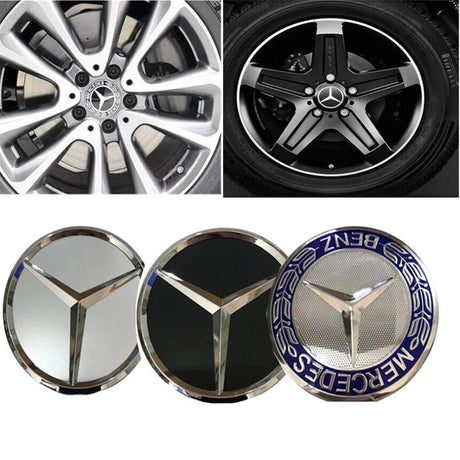 Centrumkåpor hjulnav 75 mm Mercedes-Benz logga 4-pack silver/svart
