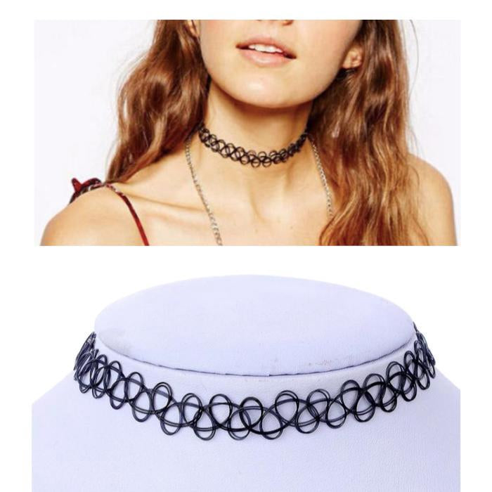 Chokerhalsband 2-pack svart plast, flexibelt one size