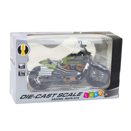 Choppermotorcykel modell 1:12 metall/plast 19 cm svart/grön