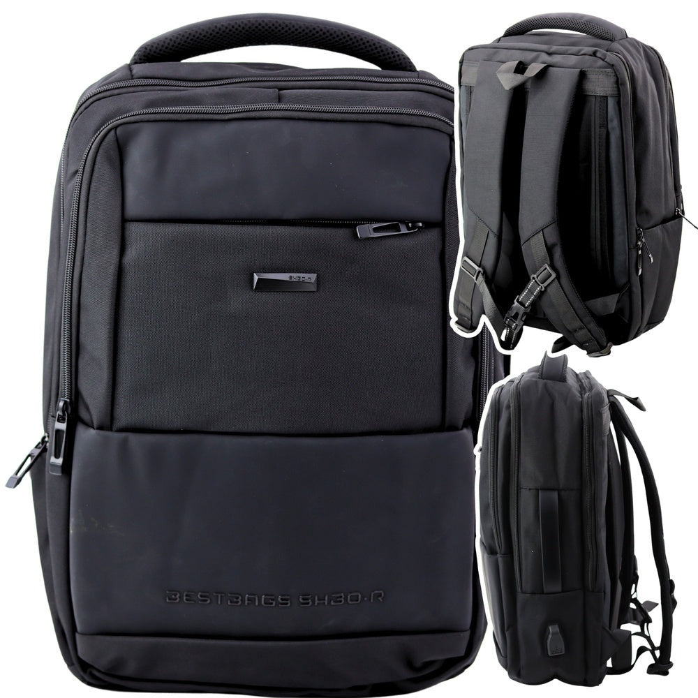 Cityryggsäck 26L svart med laptopfack och USB-kabel 45x32x18 cm
