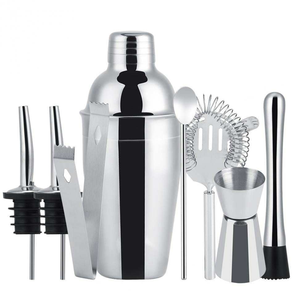 Cocktailset 8 delar rostfritt stål shaker 550 ml med sil och mått