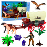 Cowboy leksaksset med westernvagn, 2 hästar, 2 figurer och tillbehör