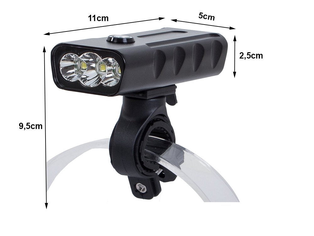 Cykellampa med powerbank 3x CREE XM-L T6 USB IPX5 svart