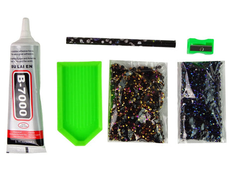 DIY diamantmålning set enhörning 20 cm med kristaller och lim, 6+ år