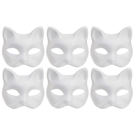 DIY kattmasker i filt 6-pack 17x18 cm vit pysselset för barn