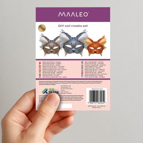 DIY kattmasker i filt 6-pack 17x18 cm vit pysselset för barn