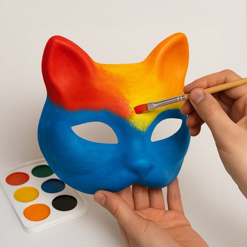 DIY kattmasker i filt 6-pack 17x18 cm vit pysselset för barn