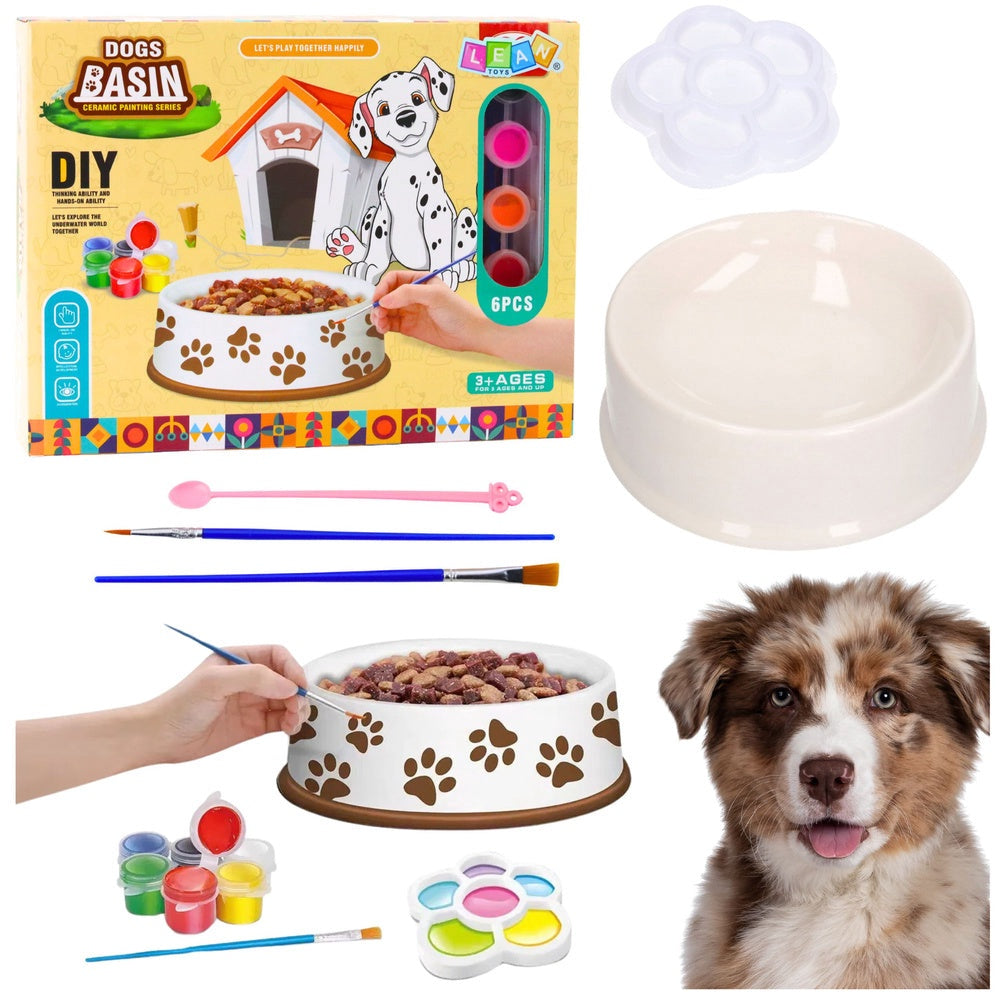 DIY målningskit hundskål för barn 6 delar med färger och pensel