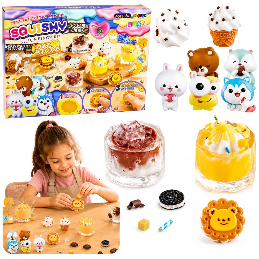 DIY squishy pysselkit med formar och dekorationer, gör 6 squishies