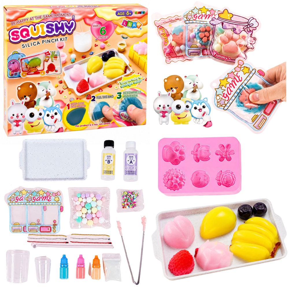 DIY squishy skaparkit med färgändring, silikonformar, 6 figurer