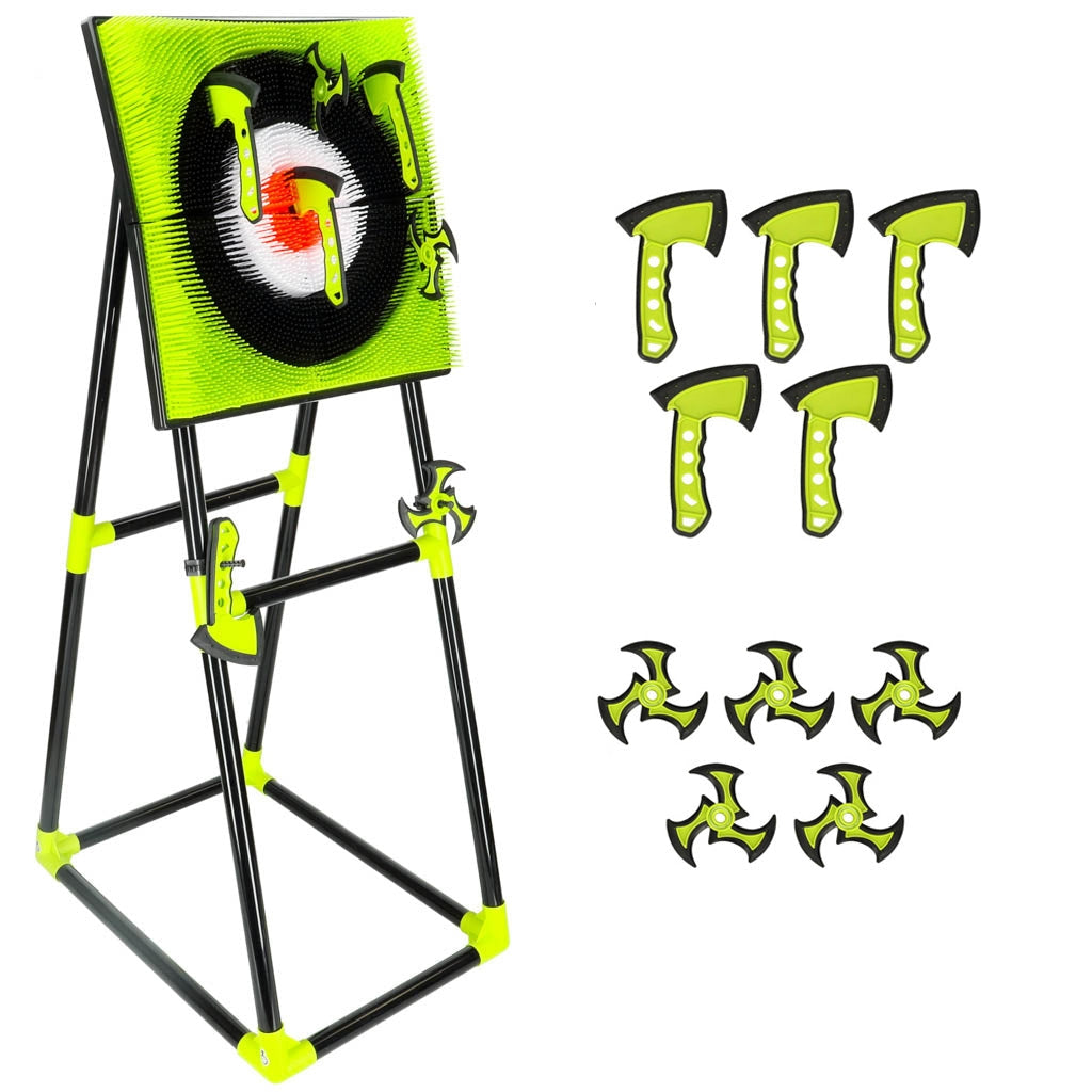Darttavla med ställning och kastset 10 delar (5 yxor, 5 shuriken)