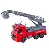 Demonterbar brandbil leksak 28 cm med skruvmejsel, rörlig stege 45 cm