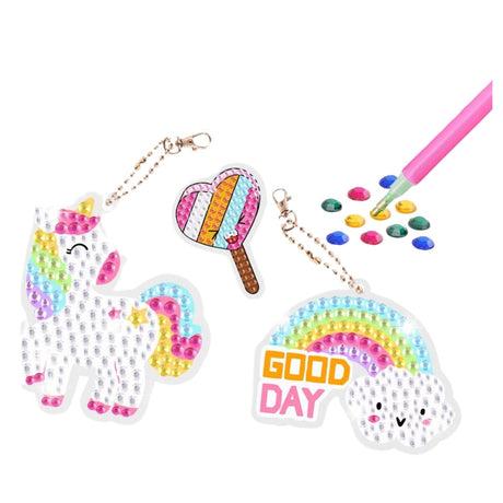 Diamond painting set Unicorn Cookie Corner med ram, 2 nyckelringar & klistermär