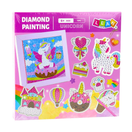 Diamond painting set Unicorn Cookie Corner med ram, 2 nyckelringar & klistermär