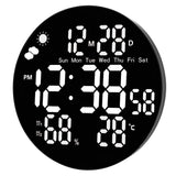 Digital LED-väggklocka 25,5 cm med fjärrkontroll, temp & fukt