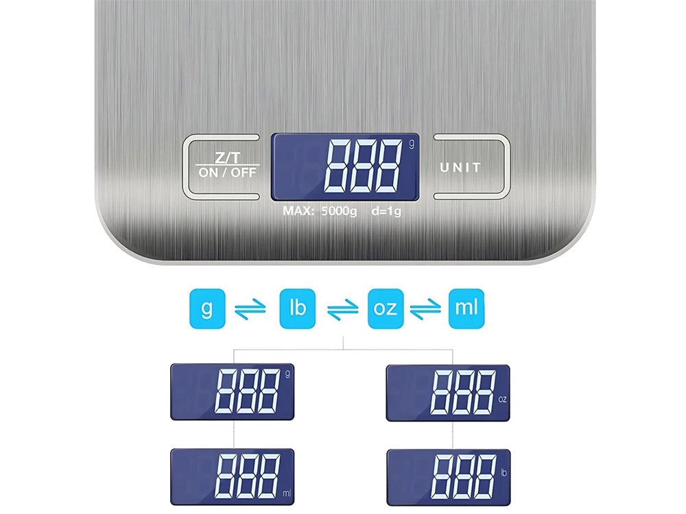 Digital köksvåg 5 kg 1 g med LCD tare inkl 2x AAA 18x14 cm