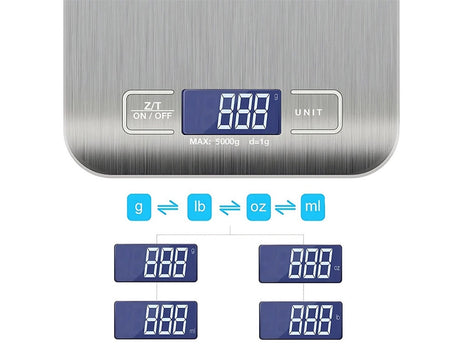 Digital köksvåg 5 kg 1 g med LCD tare inkl 2x AAA 18x14 cm