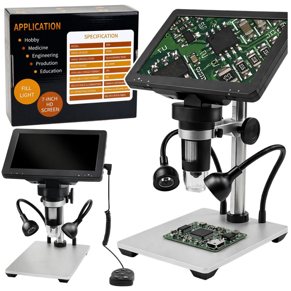 Digitalmikroskop 7" LCD 1200x 12MP 1080P med LED och SD-kortstöd
