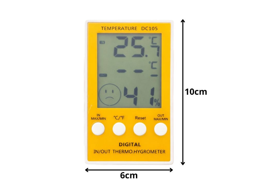Digital termometer/hygrometer med extern probe -50 till 90°C gul/vit