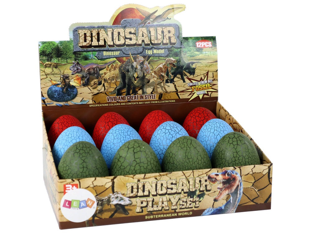 Dinosaurieägg med byggbar dinosauriefigur 9 cm, välj färg röd/grön/blå