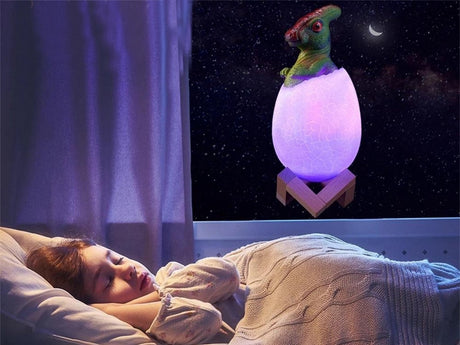 Dinosaurielampa RGB LED med träbas 7 färglägen inkl strömkabel