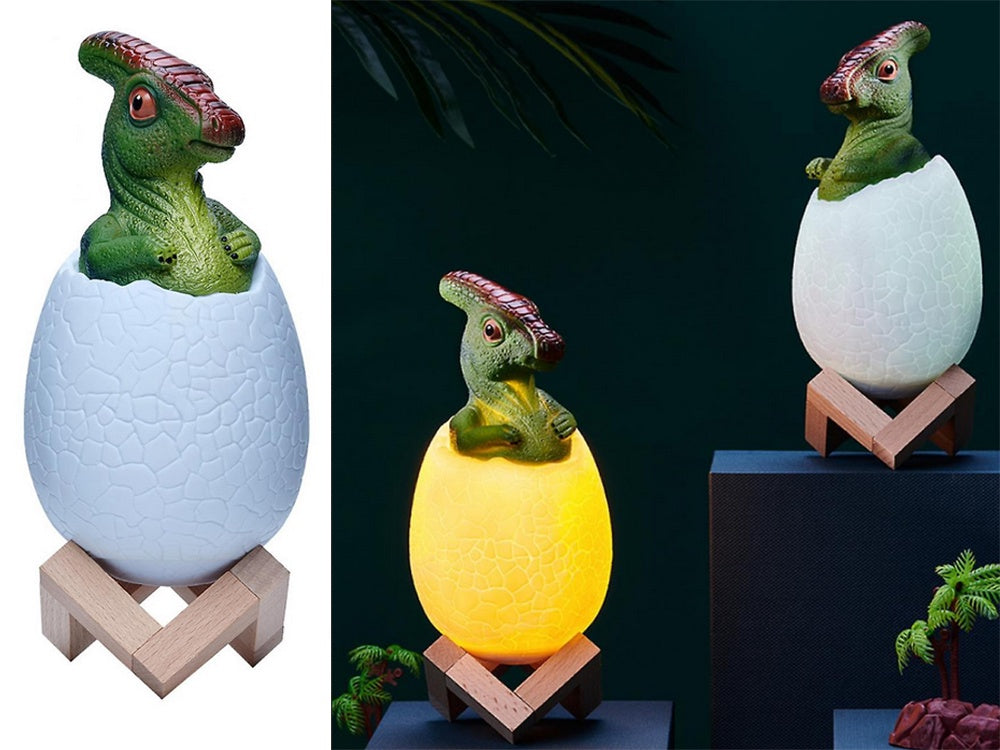 Dinosaurielampa RGB LED med träbas 7 färglägen inkl strömkabel
