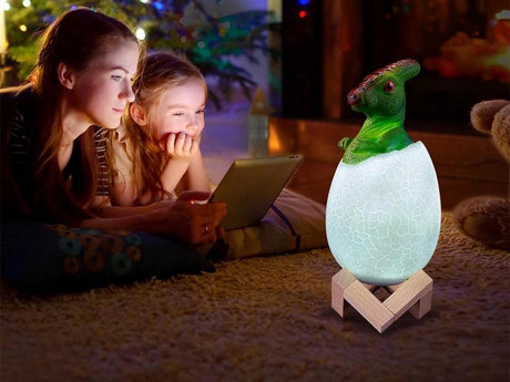 Dinosaurielampa RGB LED med träbas 7 färglägen inkl strömkabel