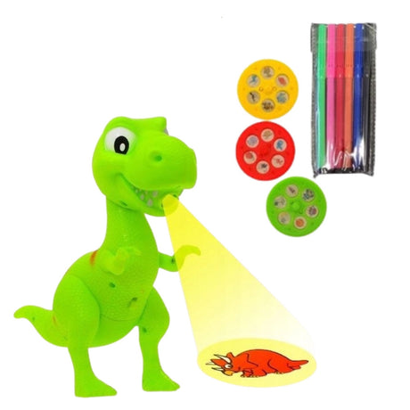 Dinosaurieprojektor rit- och målarset med nattlampa 18 bilder 12 pennor