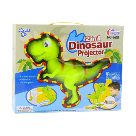 Dinosaurieprojektor rit- och målarset med nattlampa 18 bilder 12 pennor