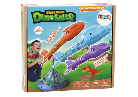 Dinosaurie raketset med launcher 3 st mjuka skumraketer för barn 3+