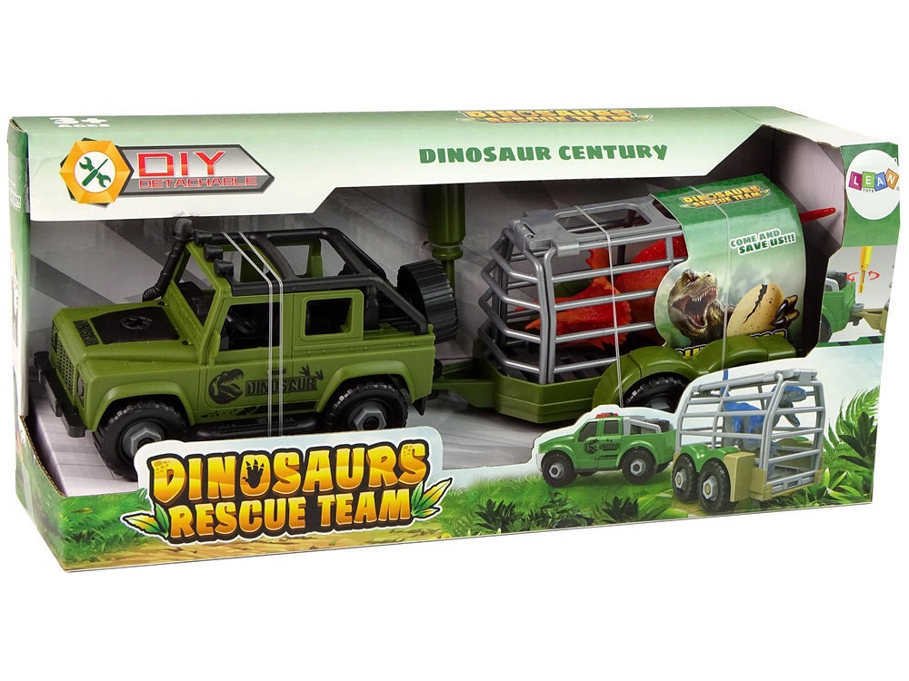 Dinosaurietransportbil leksak med bur, dinosaurie & skruvmejsel 3+