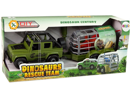 Dinosaurietransportbil leksak med bur, dinosaurie & skruvmejsel 3+