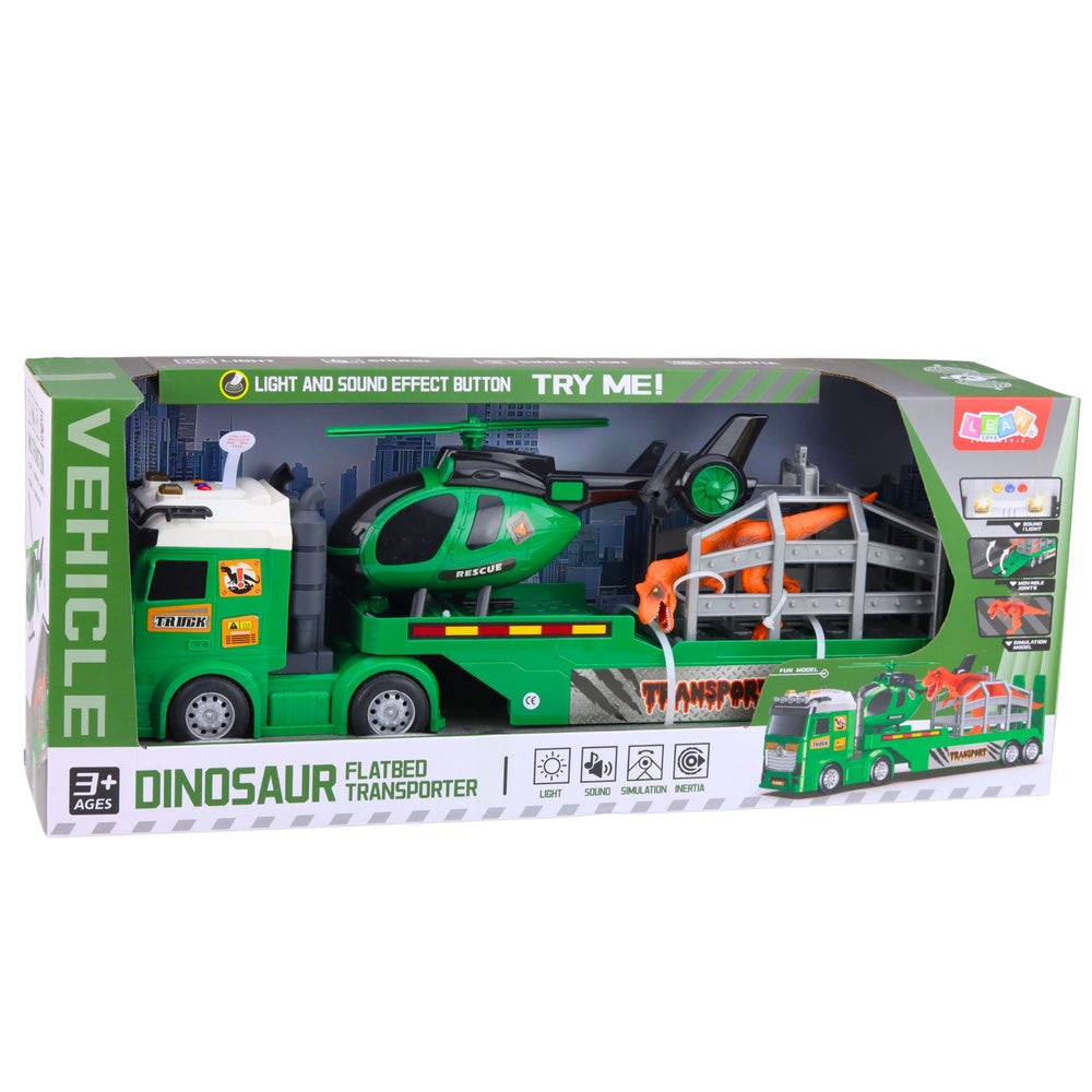 Dinosaurie transportset leksak lastbil med ljus/ljud, helikopter & figur