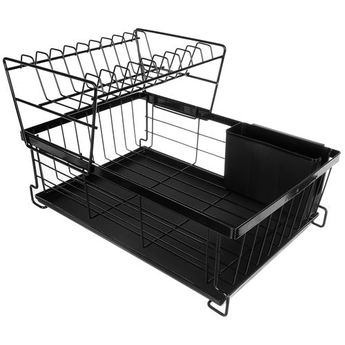 Diskställ 2 våningar med droppskål och bestickställ svart 43x29x27