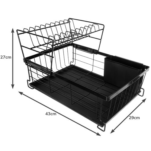 Diskställ 2 våningar med droppskål och bestickställ svart 43x29x27